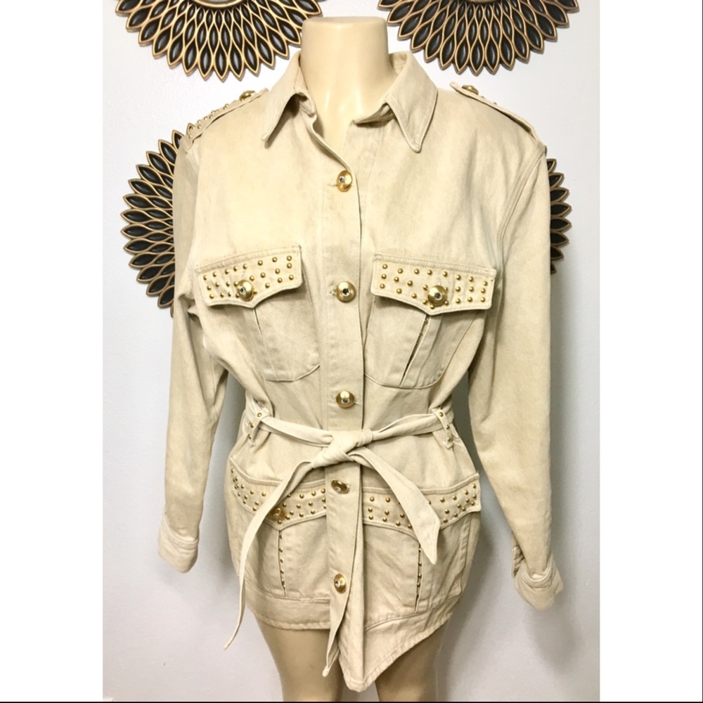 One of a kind designer denim utility jacket.